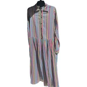 Mimi Liberte Long Sleeve Multicolor Stripe Midi Shirt Dress